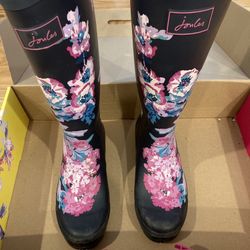 New- Joules Women's Welly Print Rain Boot Us 9