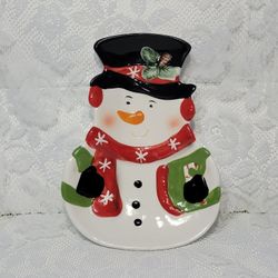 Festive Snowman Holiday Cookie Dessert Plate Christmas Treat Ceramic Candy Dish