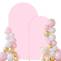 2 Set Pink Arch Backdrop Cover - 7.2FT, 6FT Spandex Fitted Wedding Stand Covers