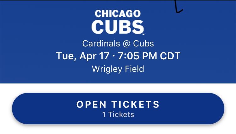 Cubs vs Cardinals, 4/17 , 1 tix