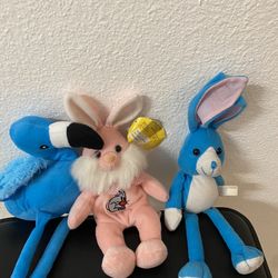 Vintage Easter Bunny Plushies And Flamingo 