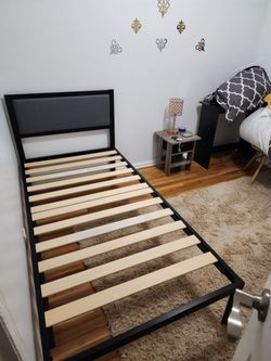 Twin Bed Frame with Upholstered Headboard