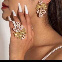 High End White Imitation Pearl For Women Personality Earrings Ring set Elegant Earrings Jewelry For Party Accessories