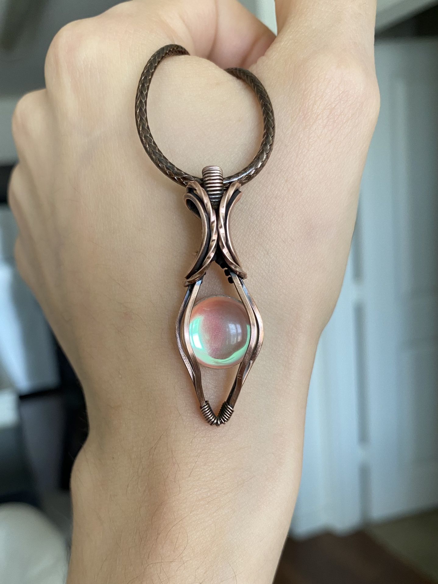 Wire Wrapped Mystic Opal Pendant Necklace 