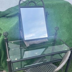 Wrought Iron Glass Top Vanity And Chair