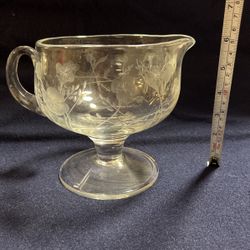 Beautiful Vintage Etched Glass Sauce Cup With Handle 