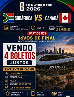 Ticket Canada vs sudafrica $1000 each