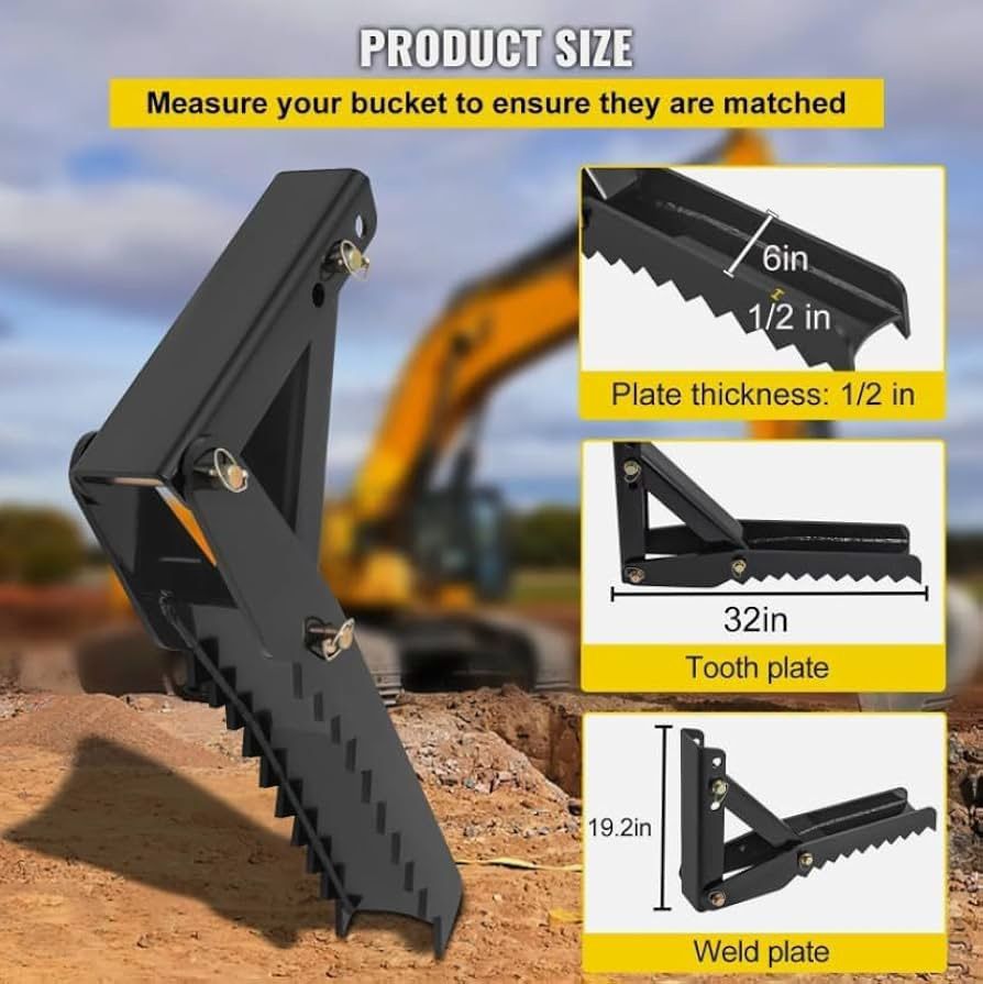 32 inch Backhoe Excavator Thumb Attachments Weld On Adjustable Boom Tractor Excavator 1/2Inch Teeth Thick Steel Plate Assembly 12MM Bolt-On Design