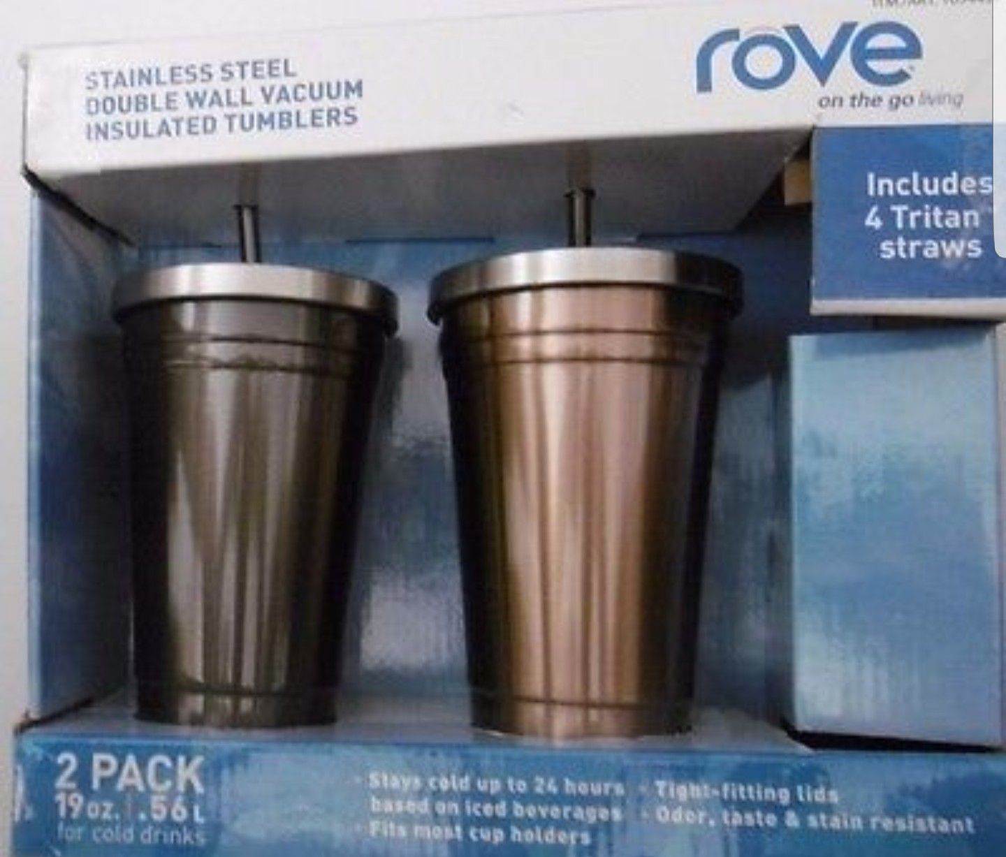 Rove Set of 2 Stainless Steel Double Wall Insulated Vacuum Tumbler Include Straw