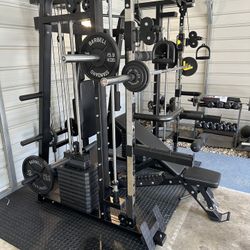 Smith Machine 300 | Adjustable Bench | 245lb Cast Iron Olympic Weights | 7ft Olympic Bar | Fitness | Gym Equipment | FREE DELIVERY/INSTALLTION 🚚