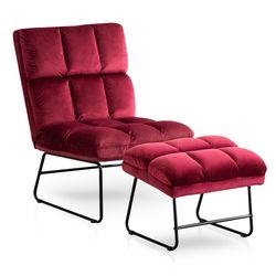 Velvet Accent  Chair W/ Ottoman, Metal Legs, Club Chair For Living Or Bedroom 0014 Burgundy, Pink, Dark Grey 