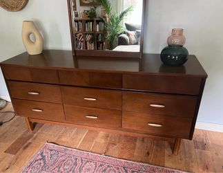 MCM 9 drawer dresser with solid wood mirror