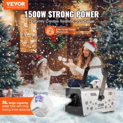 VEVOR Snow Machine, 1500W Snow Maker Machine with 2 Remotes Control and 5L Large Capacity Water Tank, High Output Snowflake Maker Stage Snow Effect fo