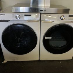 Samsung He Front Load Washer And Electric 220v Dryer Set Stackable In White 