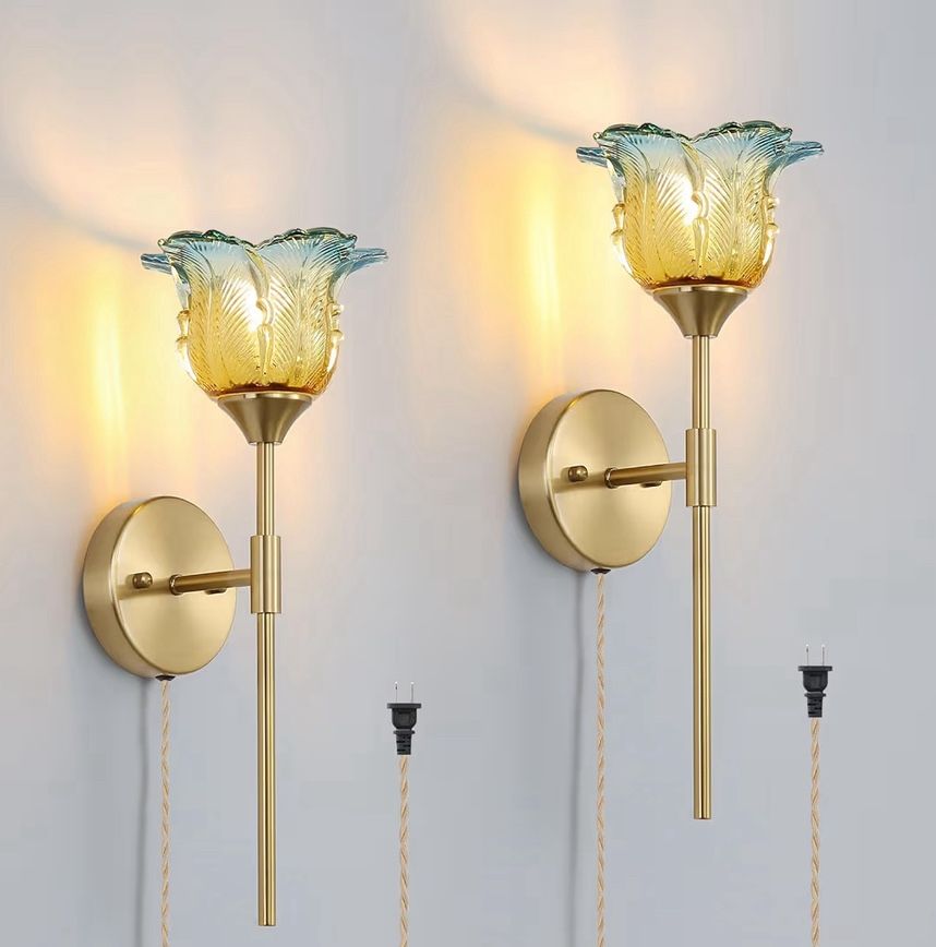 2 Pack Plug In Gold Wall Sconce