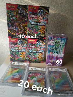 SEALED/SLABS POKEMON CARDS BUNDLE CHAOS RISING PITCH BLACK/GEM 5
FIRM ON PRICE $20EACH GRADED 10 VICTINI/TRAINER
BUNDLE'S $40
GEM 5 FLORAGATO