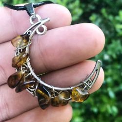 NEW Healing Coffee Crystal Stone Moon Necklace 
