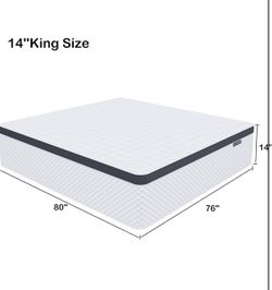 Deegari King Mattress,14 Inch King Size Mattress in a Box,Gel Memory Foam and Innerspring Hybrid Mattress with Individual Pocket Spring for Motion Iso