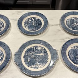 Vintage Currier & Ives "The Rocky Mountains" Underglaze Print By Royal Made In the USA Plate Set