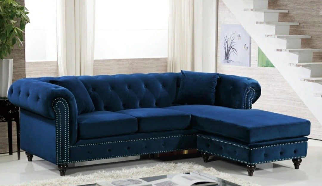 Sabrina Velvet Reversible Navy Sectional