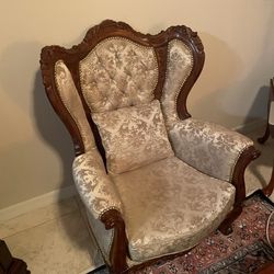 5 Piece Newly Upholstered Antique Solid Wood Set 