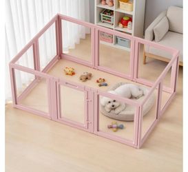 DIY Clear Acrylic Dog Playpen House,Quick Easy Assembly and Disassembly,Strong Floor Suction,Indoor and Outdoor Use,Easy Cleansing Puppy Fence (Skin P