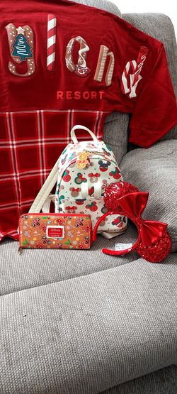 Disney Christmas Loungefly Mini Backpack Disneyland Mickey Ears, Wallet and Jersey Set