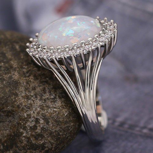 "Luxury Super Large Oval Sun Flower Gemstone Fire Opal Silver Ring, VIP312
  