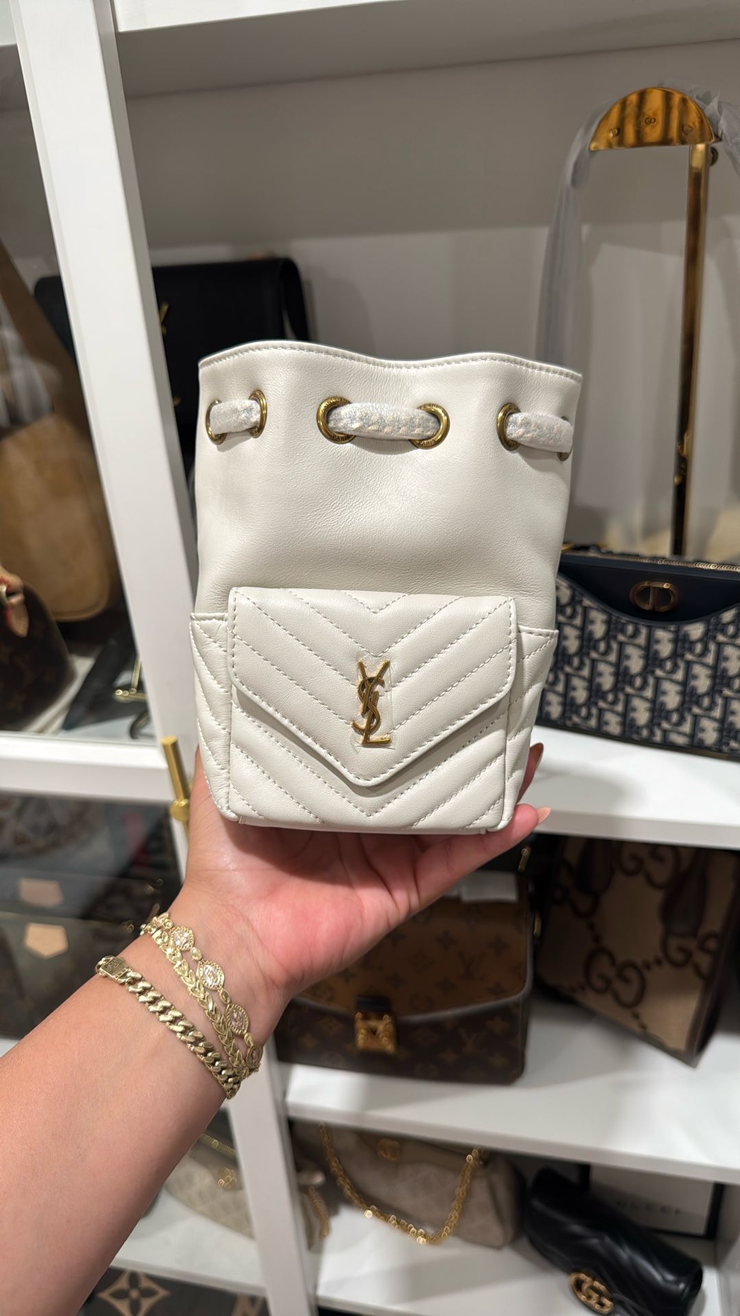 Cream Leather Bucket Bag