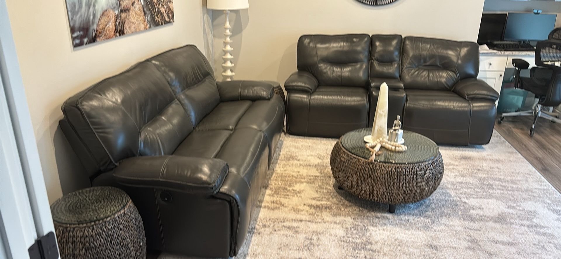 Oversized Power Reclining Leather Couch And Love Seat
