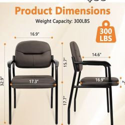 😀 2Pcs CLATINA Leather Guest Chair, Office Reception Chair No Wheels with Armrests and Lumber Support, Ergonomic Desk Armchair 