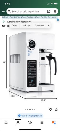 Bluevua RO100ROPOT Reverse Osmosis System Countertop Water Filter, 4 Stage Purification, Counter RO Filtration, 2:1 Pure to Drain, Purified Tap Water,