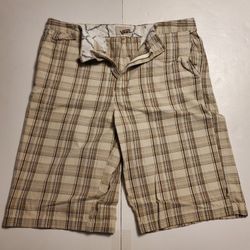 Vintage Vans Plaid Shorts Mens 34 Bermuda Straight Longer Fit Khaki Brown