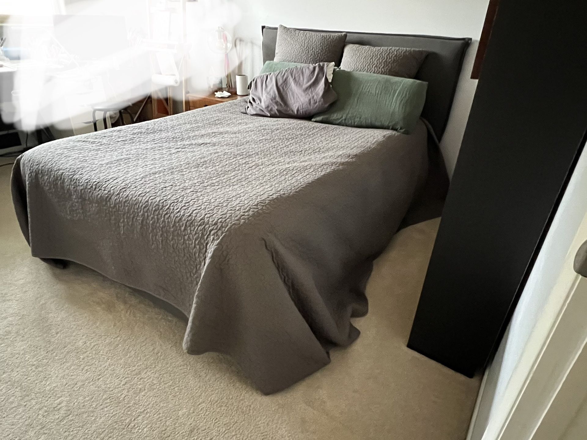 Nate Berkus Queen Slate Grey Linen Headboard and Frame