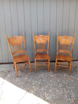 Set of 3 Antique Oak Press-Back Dining Chairs