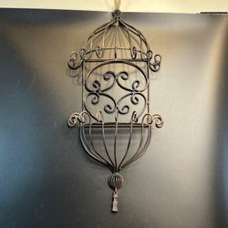 Vtg Wall Hanging Plant Holder Shelf Iron Black Metal Garden Decor Rustic 19"X30"  75.00