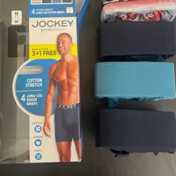 4 MENS JOCKEY COTTON STRETCH LONG LEG BOXER BRIEFS MEDIUM 32-34"