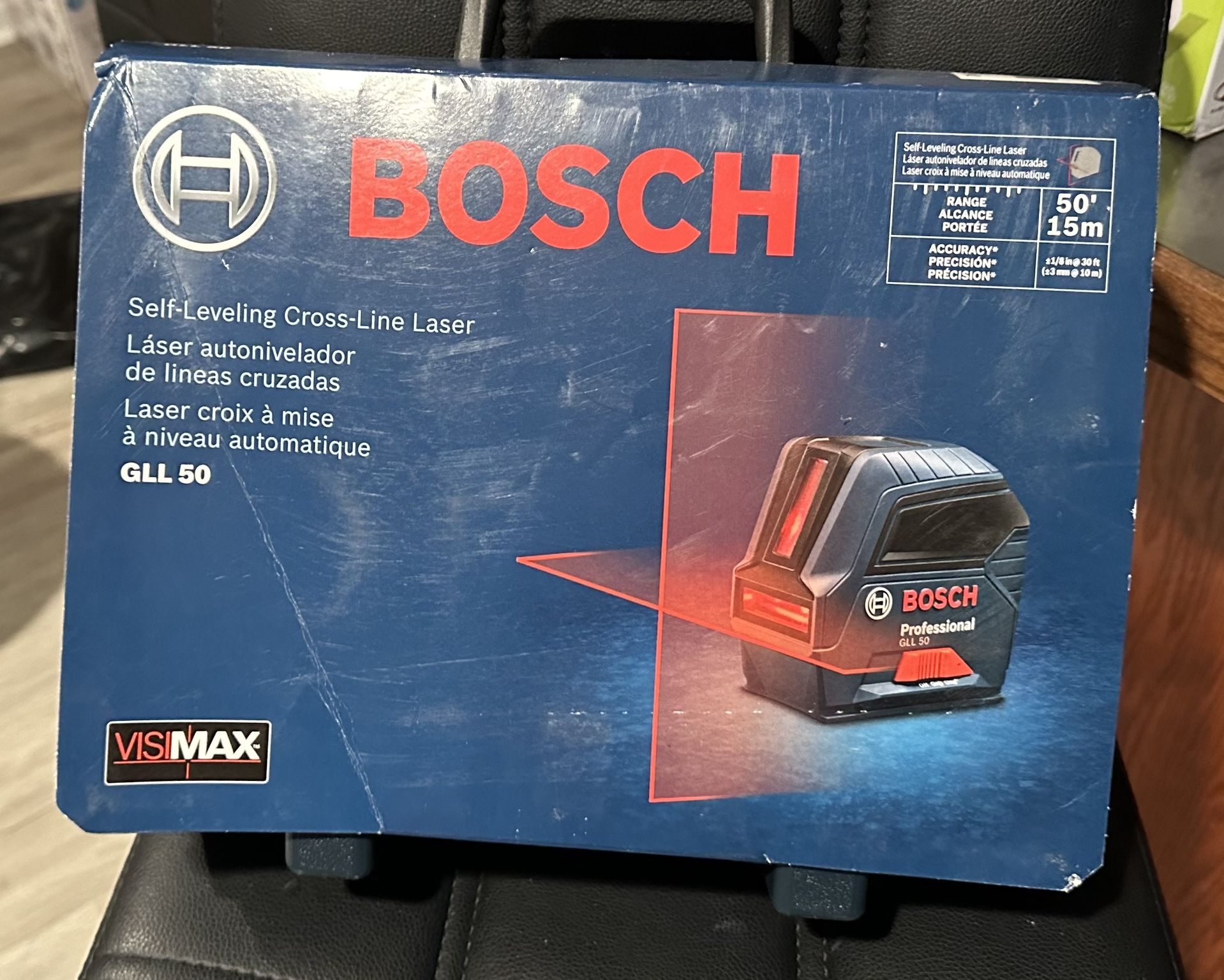 Bosch 50 ft. Cross Line Laser Level Self Leveling with VisiMax Technology, L-Bracket Adjustable Mount and Hard Carrying Case (268)