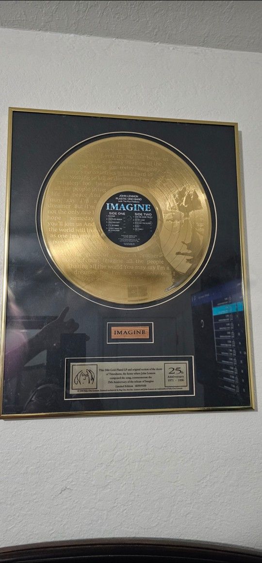 John Lennon 25th Anniversary Limited Edition Gold Record 24K Gold