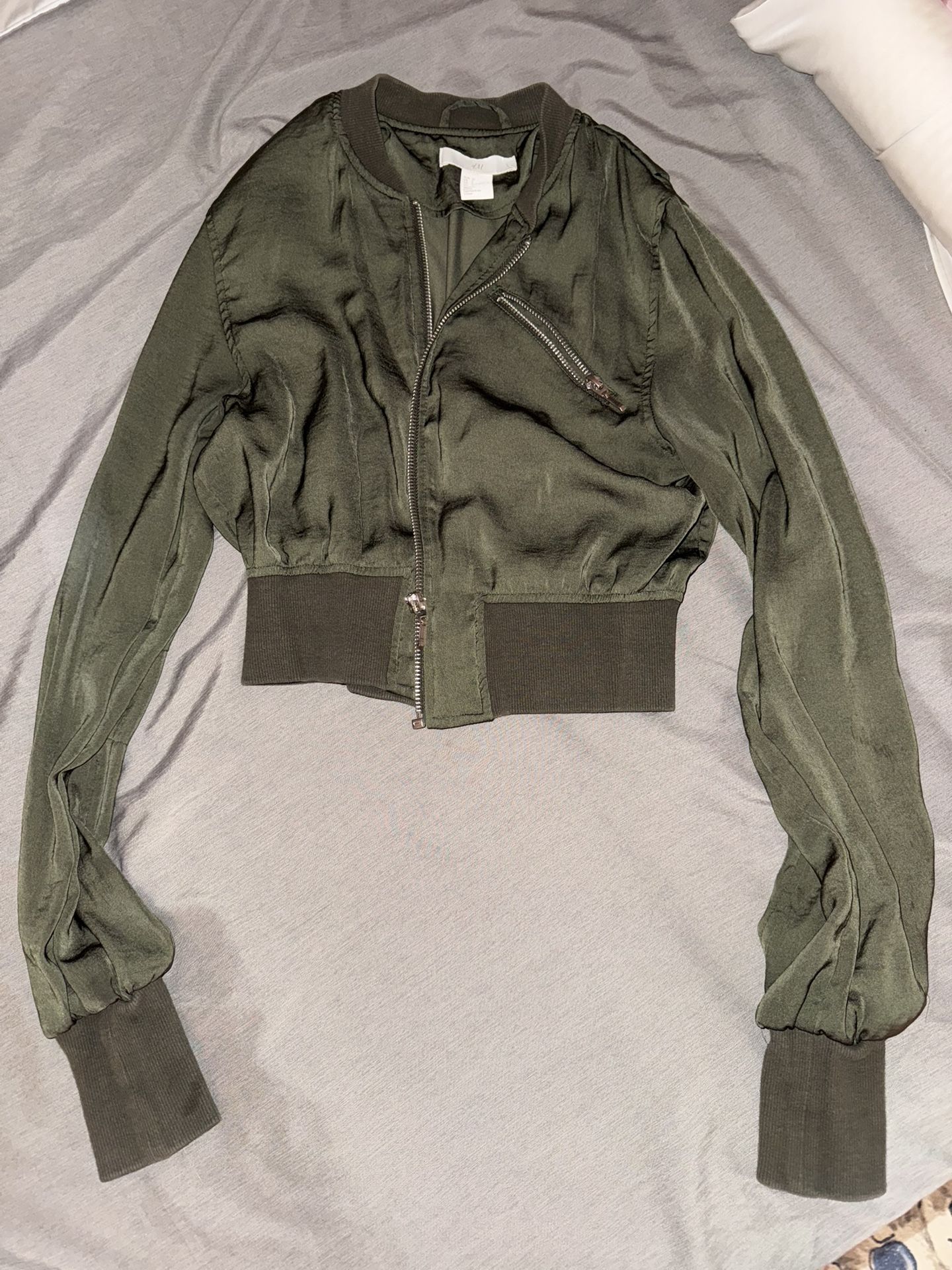 Green Crop Bomber Jacket 