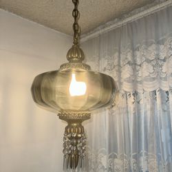 Vintage Hanging Lamp With Crystal Accents
