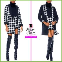 Alice + Olivia REVERSIBLE Kylie Notch Collar Black White Stripe Plaid Blazer Jacket SIZE MEDIUM