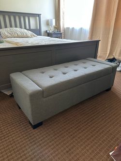 Grey Fabric Bench With Storage