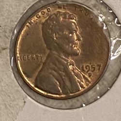 1957 D Wheat Penny In Excellent Condition