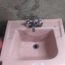Vintage 50's Coral Pink Bathroom Sink