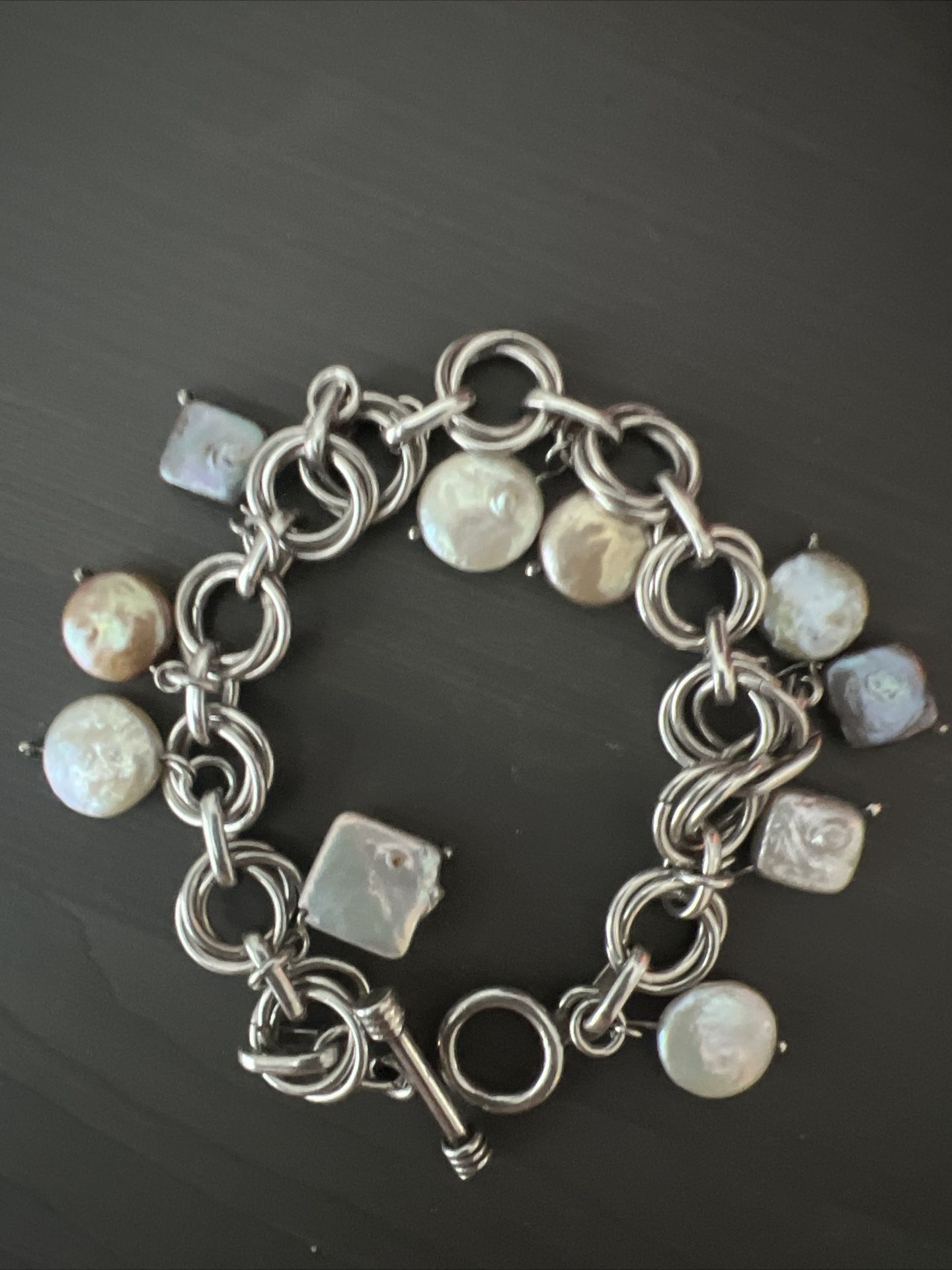 Bracelet 925 silver with  Baroque Pearls  charms 