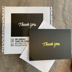 Brand New 100 Black & Gold Thank You Cards 