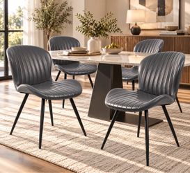 Set of 2 Gray Faux Leather Dining Chairs