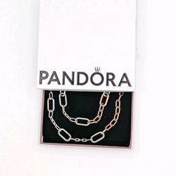 NEW Pandora Silver & Rose Gold Chain Link Necklace & Bracelet Custom Set