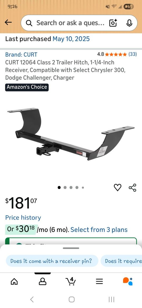 Trailer Hitch Chrysler 300, Charger, Challenger 